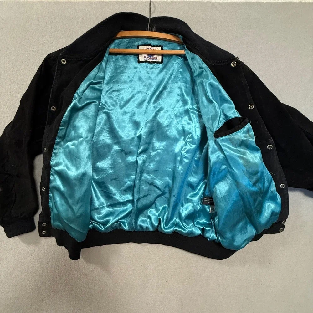 Vintage 90s‎ Camel Black Suede Leather Bomber Jacket Men XL
